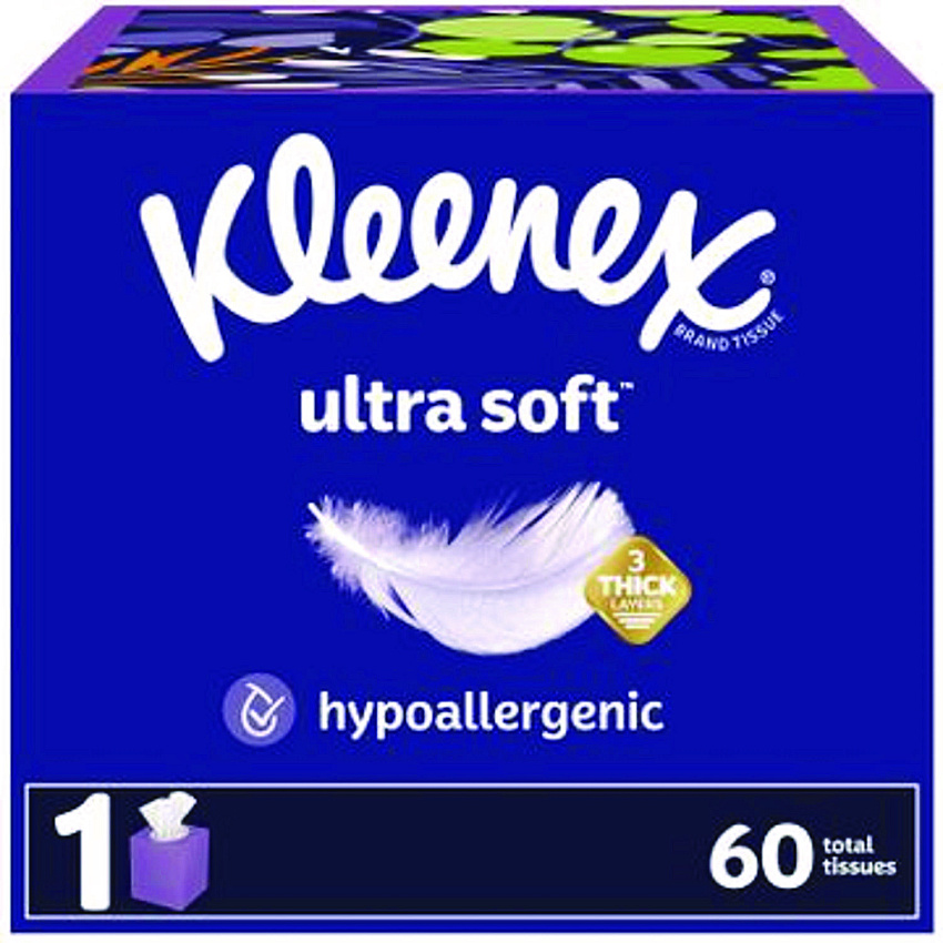 Kleenex Ultra Soft Facial Tissue, 3-Ply, White, 60 Sheets/Box, 18 Boxes/Carton (KCC54278)