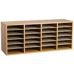 AdirOffice Wood Adjustable 24 Compartment Literature Organizer, 24 Sections, Letter Size, 39.3 x 11.8 x 16.3, Medium Oak (ALHI50024MEO)