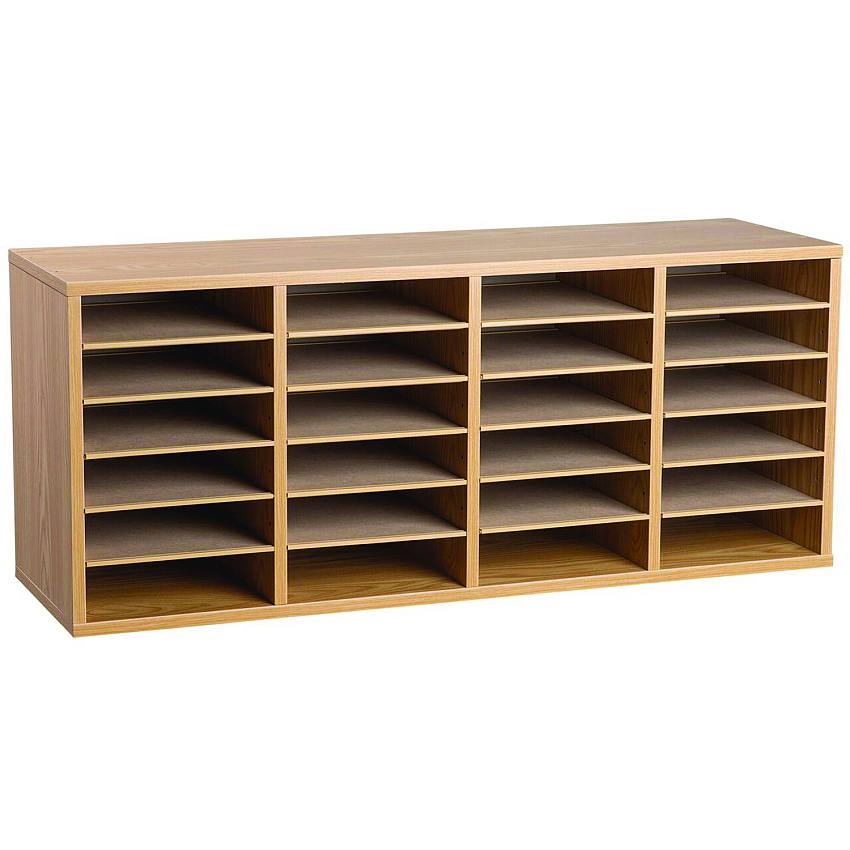 AdirOffice Wood Adjustable 24 Compartment Literature Organizer, 24 Sections, Letter Size, 39.3 x 11.8 x 16.3, Medium Oak (ALHI50024MEO)