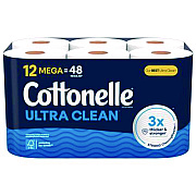 Cottonelle Ultra CleanCare Toilet Paper, Strong Bath Tissue, Septic Safe, 1-Ply, White, 284 Sheets/Roll, 12 Rolls/Pack, 4 Packs/Carton (KCC55480)