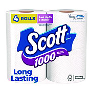 Scott 1000 Bathroom Tissue, Septic Safe, 1-Ply, White, 1,000 Sheets/Roll, 4 Rolls/Pack, 12 Packs/Carton (KCC10183)