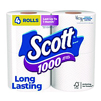 Scott 1000 Bathroom Tissue, Septic Safe, 1-Ply, White, 1,000 Sheets/Roll, 4 Rolls/Pack, 12 Packs/Carton (KCC10183)