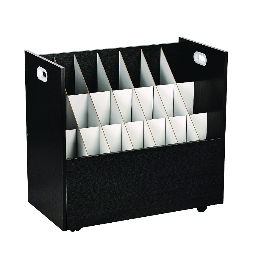 AdirOffice 21-Slot Mobile Rolling Wood Blueprint Storage Cabinet Roll File Large Document Organizer, 30 x 15.75 x 28.5, Black (ALHI625BLK)