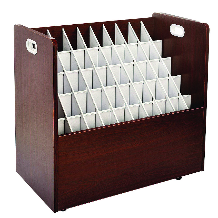 AdirOffice 50-Compartment Mobile Wood Blueprint Rolled File Storage Organizer, 50 Compartments, 30 x 15.75 x 28.5, Mahogany (ALHI626MA)