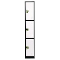 AdirOffice Steel Storage Locker, 3 Compartment, 12 x 12 x 72, Black Body/White Doors (ALHI629203BW)