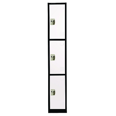 AdirOffice Steel Storage Locker, 3 Compartment, 12 x 12 x 72, Black Body/White Doors (ALHI629203BW)