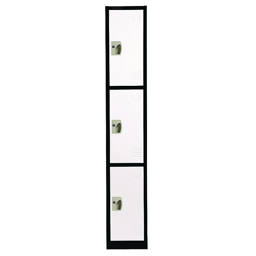 AdirOffice Steel Storage Locker, 3 Compartment, 12 x 12 x 72, Black Body/White Doors (ALHI629203BW)