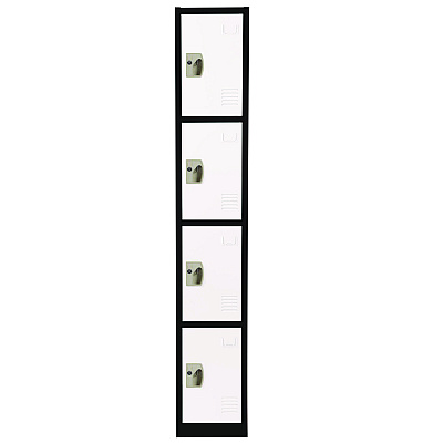 AdirOffice Steel Storage Locker, 4 Compartment, 12 x 12 x 72, Black Body/White Doors (ALHI629204BW)