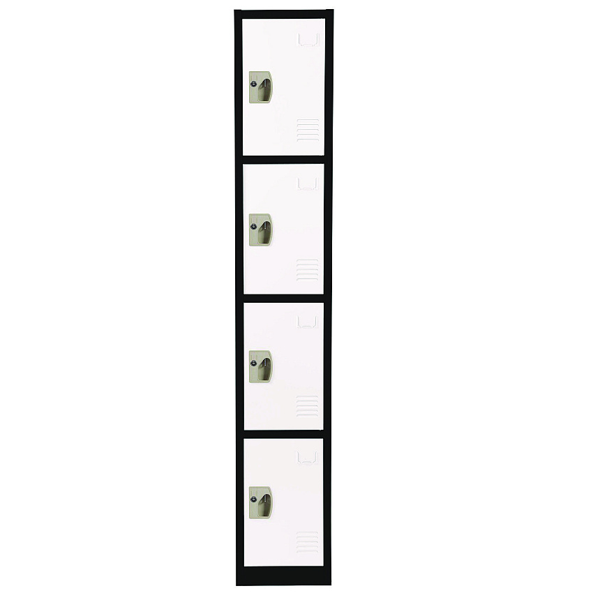 AdirOffice Steel Storage Locker, 4 Compartment, 12 x 12 x 72, Black Body/White Doors (ALHI629204BW)