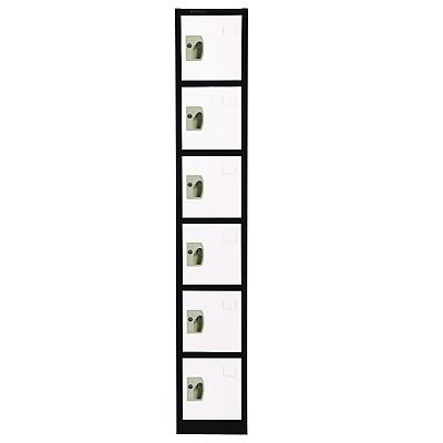 AdirOffice Steel Storage Locker, 6 Compartment, 12 x 12 x 72, Black Body/White Doors (ALHI629206BW)