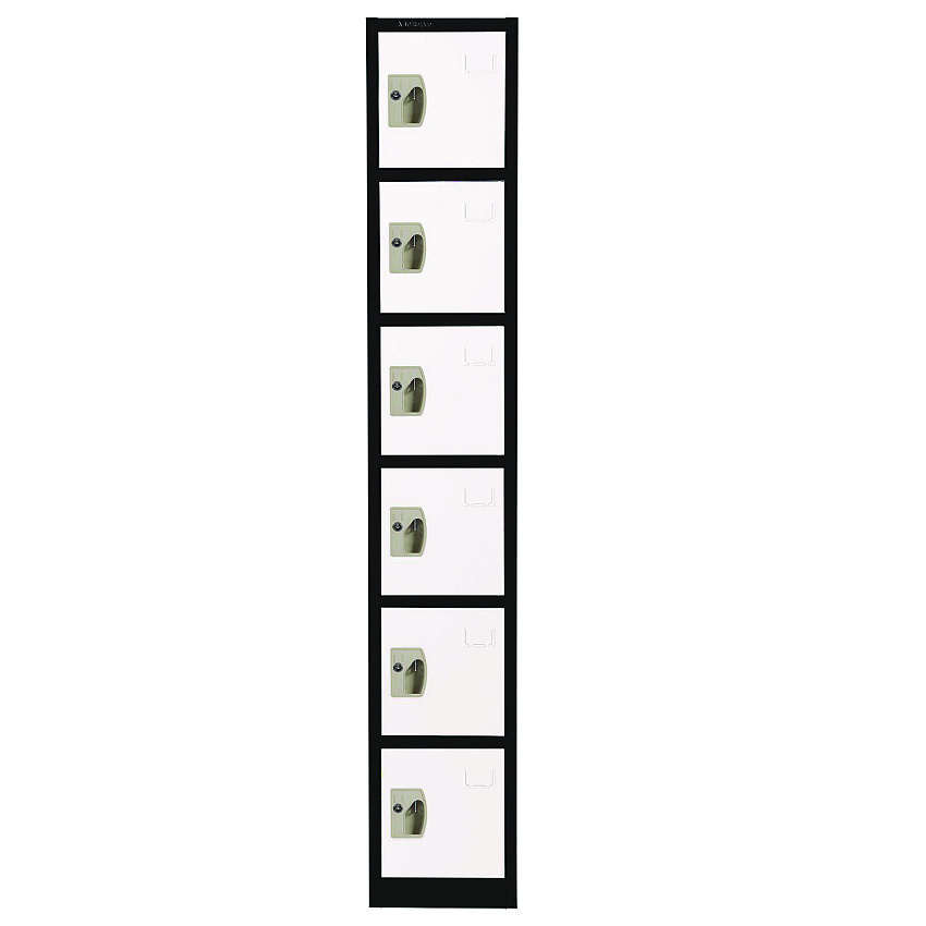 AdirOffice Steel Storage Locker, 6 Compartment, 12 x 12 x 72, Black Body/White Doors (ALHI629206BW)