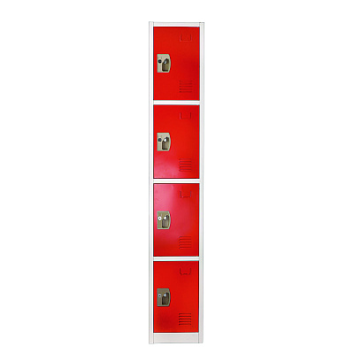 AdirOffice Steel Storage Locker, 4 Compartment, 12 x 12 x 72, Red (ALHI629204RED)