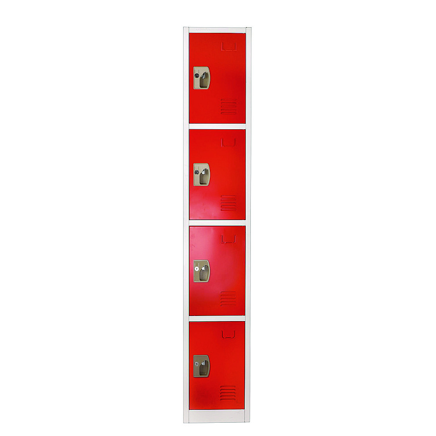 AdirOffice Steel Storage Locker, 4 Compartment, 12 x 12 x 72, Red (ALHI629204RED)