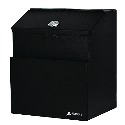 AdirOffice Wall Mountable Steel Suggestion Secure Drop Box with Key, 7 x 6 x 8.5, Stainless Steel 304, Black (ALHI63101BLK)