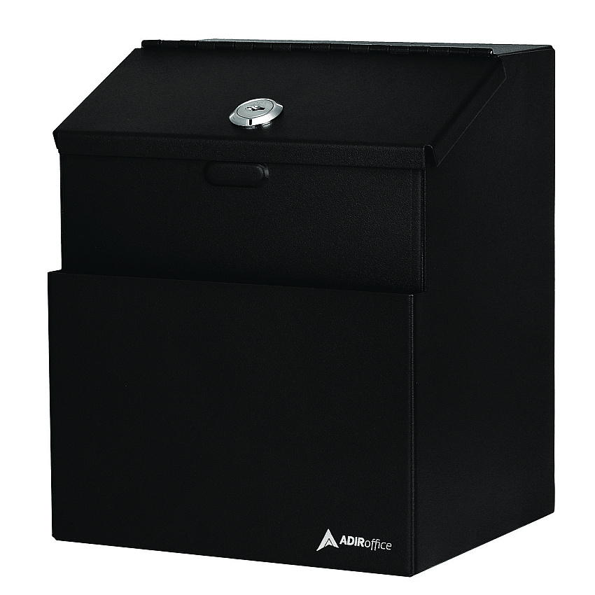 AdirOffice Wall Mountable Steel Suggestion Secure Drop Box with Key, 7 x 6 x 8.5, Stainless Steel 304, Black (ALHI63101BLK)