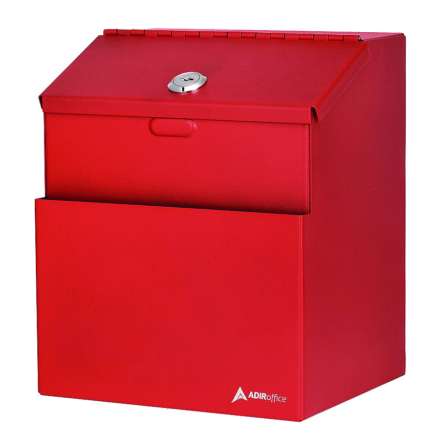 AdirOffice Wall Mountable Steel Suggestion Secure Drop Box with Key, 7 x 6 x 8.5, Stainless Steel 304, Red (ALHI63101RED)