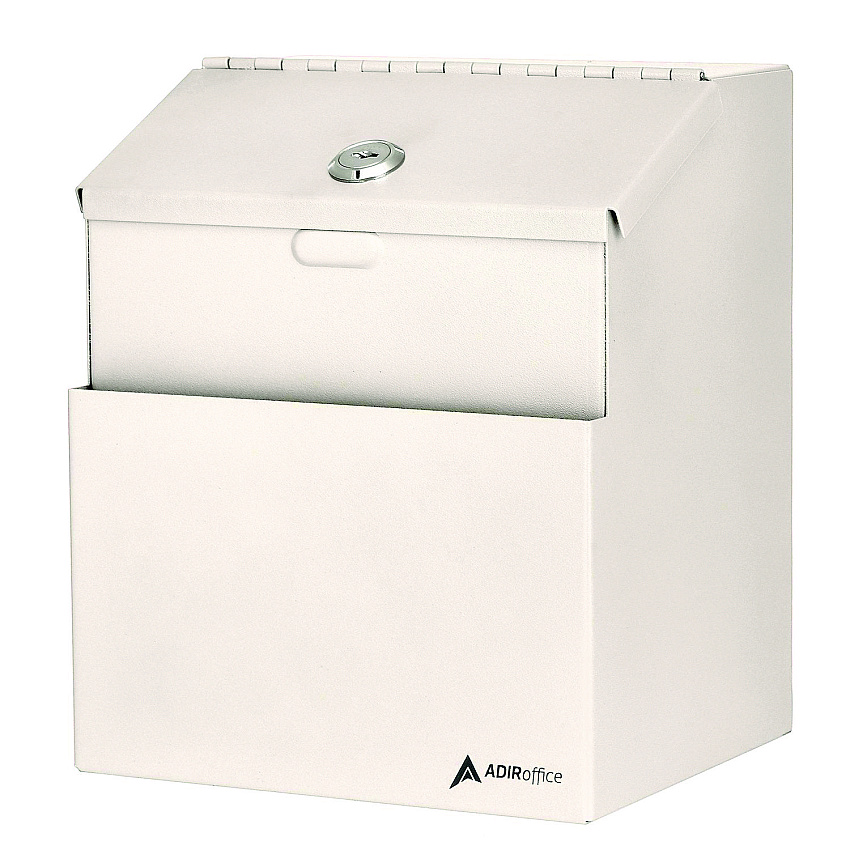 AdirOffice Wall Mountable Steel Suggestion Secure Drop Box with Key, 7 x 6 x 8.5, Stainless Steel 304, White (ALHI63101WHI)
