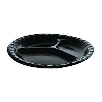 Pactiv Evergreen Placesetter Deluxe Laminated Foam Dinnerware, 3-Compartment Plate, 9" dia, Black, 500/Carton (PCTYCI81113)