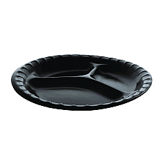 Pactiv Evergreen Placesetter Deluxe Laminated Foam Dinnerware, 3-Compartment Plate, 9" dia, Black, 500/Carton (PCTYCI81113)