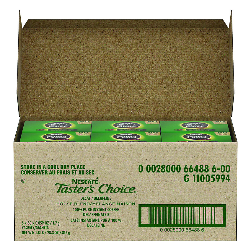 Nescaf Taster's Choice Stick Pack, Decaf, 0.06oz, 80/Box, 6 Boxes/Carton (NES66488CT)