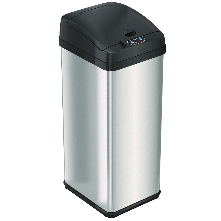 HLS Commercial Sensor Trash Can, Rectangular, 13 gal, Plastic/Stainless Steel, Silver (HLMHLS13MX)