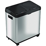 HLS Commercial Dual Compartment Sensor Recycle Bin and Trash Can with Wheels, 16 gal, Plastic/Stainless Steel, Silver/Black (HLMHLS16DCSS)