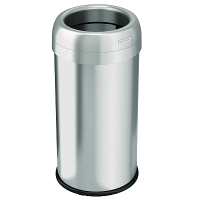HLS Commercial Open Top Trash Can, Round, 16 gal, Plastic/Stainless Steel, Silver (HLMHLS16STR)