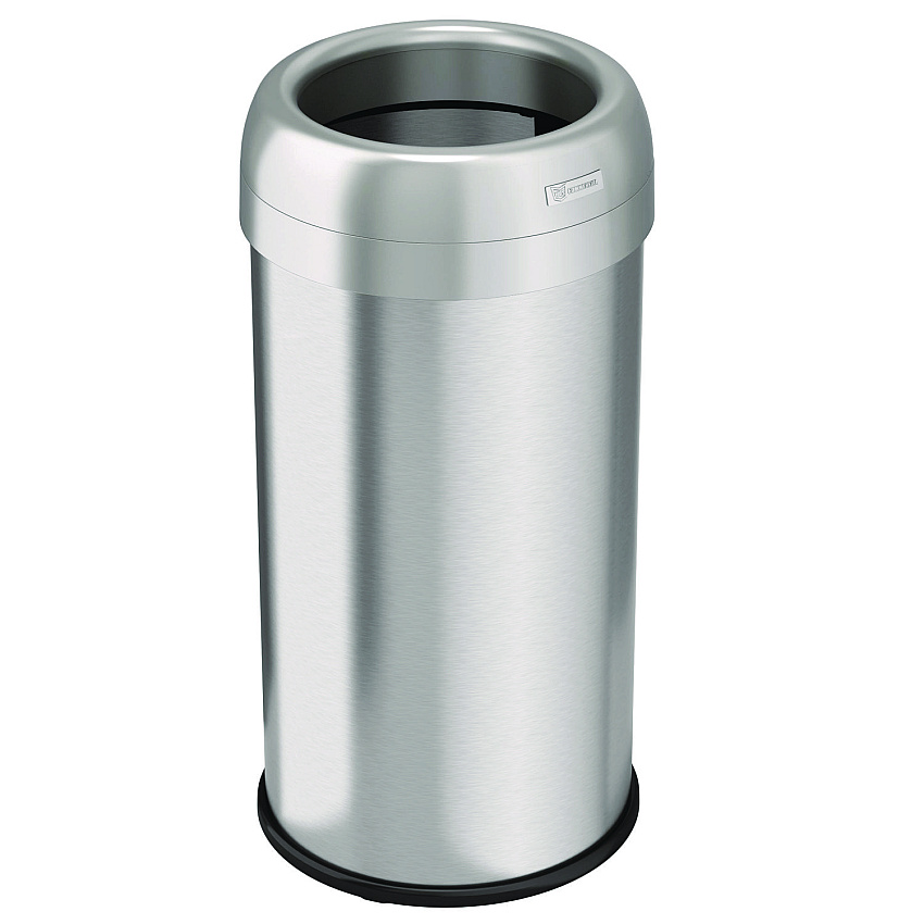 HLS Commercial Open Top Trash Can, Round, 16 gal, Plastic/Stainless Steel, Silver (HLMHLS16STR)