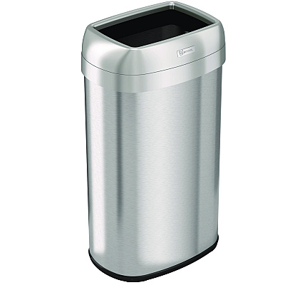 HLS Commercial Open Top Trash Can, Oval, 16 gal, Plastic/Stainless Steel, Silver (HLMHLS16STV)