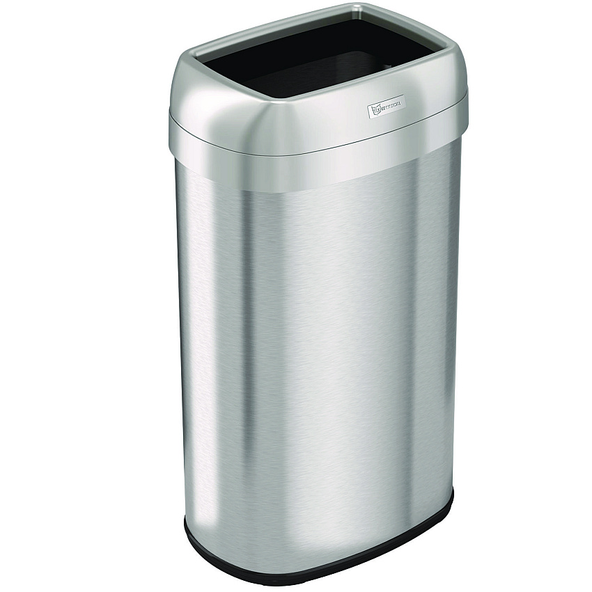 HLS Commercial Open Top Trash Can, Oval, 16 gal, Plastic/Stainless Steel, Silver (HLMHLS16STV)