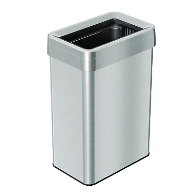 HLS Commercial Open Top Trash Can, Rectangular, 16 gal, Plastic/Stainless Steel, Silver (HLMHLS16UOT)