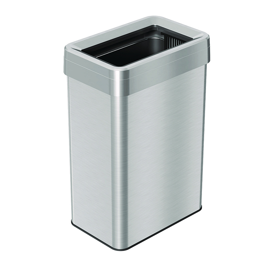 HLS Commercial Open Top Trash Can, Rectangular, 16 gal, Plastic/Stainless Steel, Silver (HLMHLS16UOT)