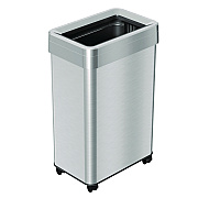 HLS Commercial Open Top Trash Can with Wheels, Rectangular, 16 gal, Plastic/Stainless Steel, Silver (HLMHLS16UOTM)
