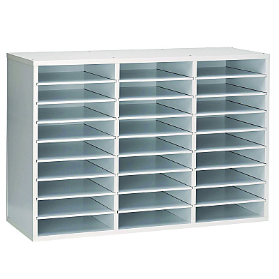 AdirOffice Wooden 27 Compartment Literature Organizer, 27 Sections, Letter Size, 31.49 x 11.81 x 21.65, White (ALHIOF20101WHI)