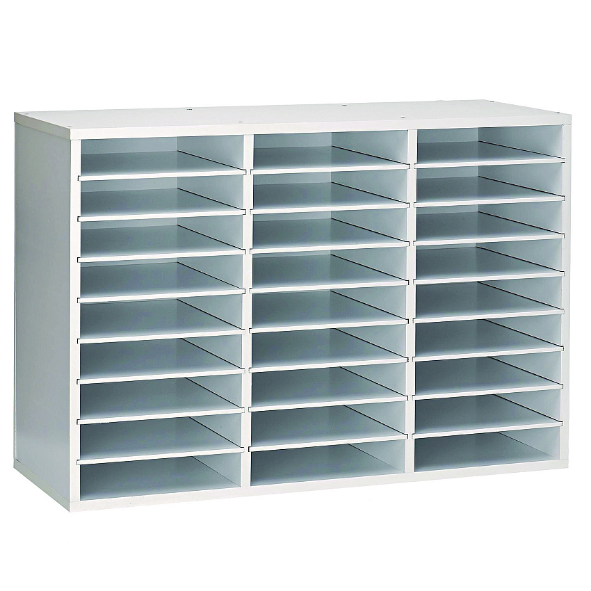 AdirOffice Wooden 27 Compartment Literature Organizer, 27 Sections, Letter Size, 31.49 x 11.81 x 21.65, White (ALHIOF20101WHI)