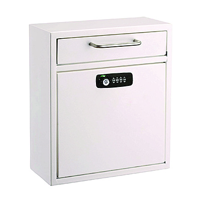 AdirOffice Medium Secure Drop Box Wall Mounted Locking Mail Box with Key and Combination Lock, 10.51 x 4.72 x 12, White (ALHI63105WHIKC)