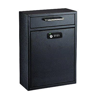AdirOffice Large Secure Drop Box Wall Mounted Locking Mail Box with Key and Combination lock, 11.2 x 4.7 x 16.2, Black (ALHI63104BLKKC)