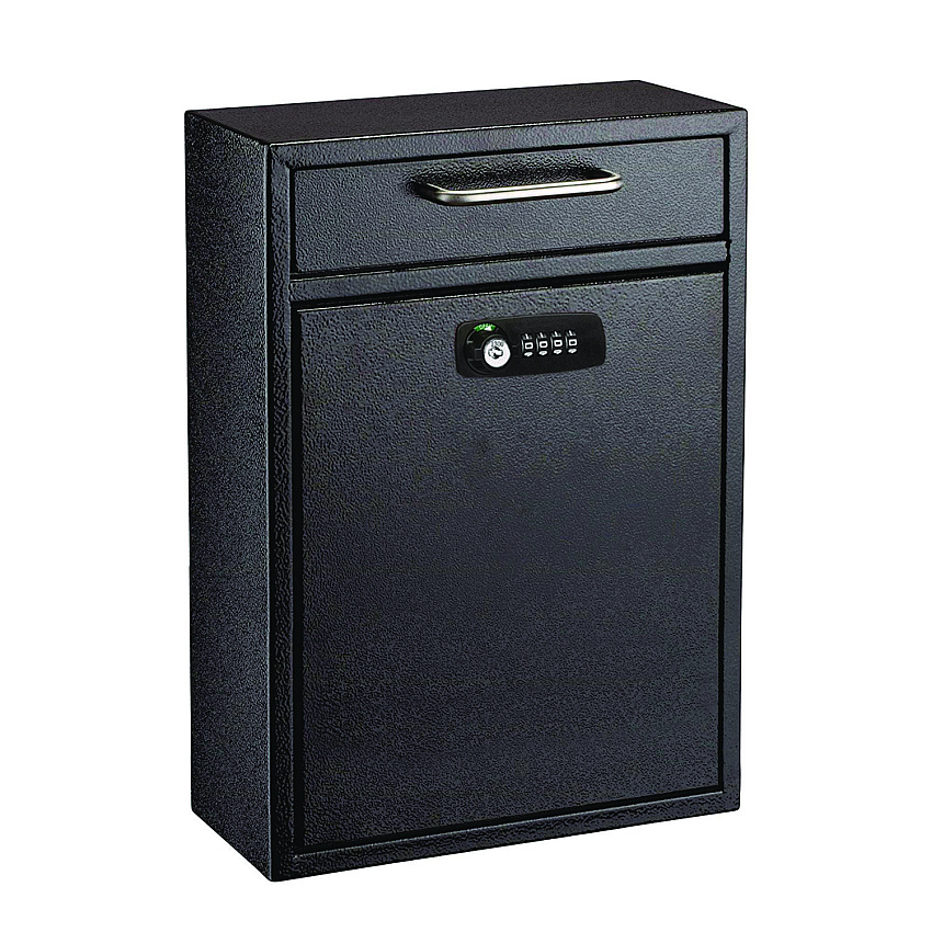 AdirOffice Large Secure Drop Box Wall Mounted Locking Mail Box with Key and Combination lock, 11.2 x 4.7 x 16.2, Black (ALHI63104BLKKC)