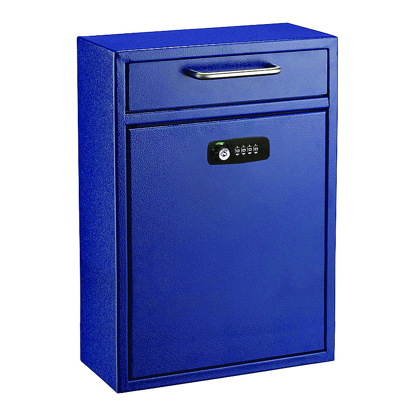 AdirOffice Large Secure Drop Box Wall Mounted Locking Mail Box with Key and Combination lock, 11.2 x 4.7 x 16.2, Blue (ALHI63104BLUKC)
