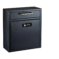 AdirOffice Medium Secure Drop Box Wall Mounted Locking Mail Box with Key and Combination Lock, 10.51 x 4.72 x 12, Black (ALHI63105BLKKC)