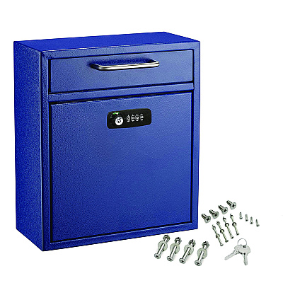 AdirOffice Medium Secure Drop Box Wall Mounted Locking Mail Box with Key and Combination Lock, 10.51 x 4.72 x 12, Blue (ALHI63105BLUKC)