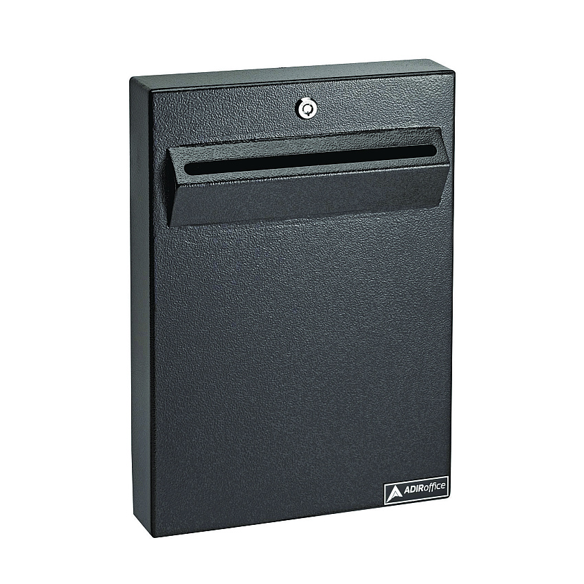 AdirOffice Large Wall Mounted Weatherproof Steel Secure Drop Box, 11 x 2.4 x 16, Black (ALHI63114BLK)