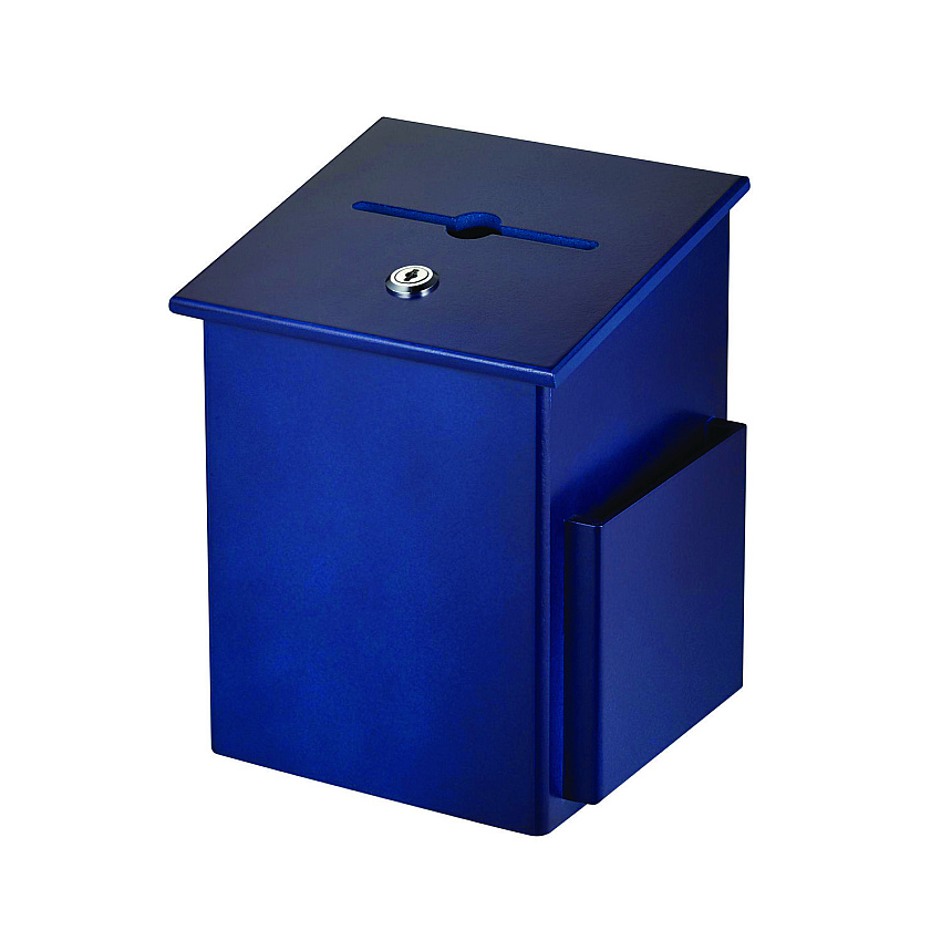 AdirOffice Squared Wood Locking Suggestion Box, 7.25 x 7.5 x 10, Medium Density Fiberboard, Blue (ALHI63201BLU)