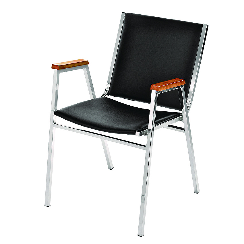 AdirOffice Vinyl Chrome Frame Stackable Office Chair, 16.5 x 22 x 32, Black Seat, Black Back, Chrome Base (ALHI63802BK)