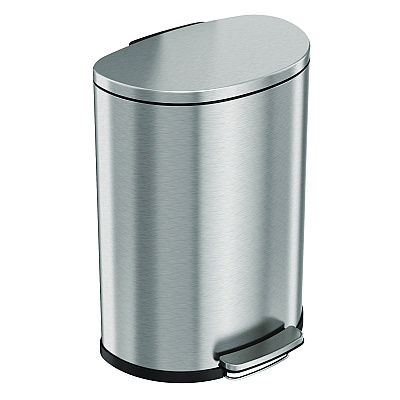 HLS Commercial Step Pedal Trash Can, 13 gal, Half-Round Plastic/Stainless Steel, Silver (HLMHLSS13D)