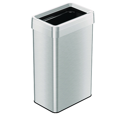 HLS Commercial Open Top Trash Can, Rectangular, 18 gal, Plastic/Stainless Steel, Silver (HLMHLS18UOT)