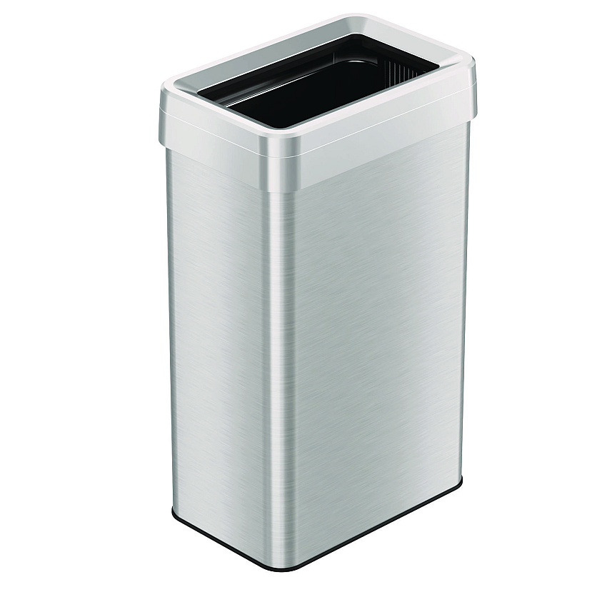 HLS Commercial Open Top Trash Can, Rectangular, 18 gal, Plastic/Stainless Steel, Silver (HLMHLS18UOT)