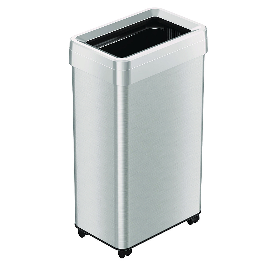 HLS Commercial Open Top Trash Can with Wheels, 18 gal, Plastic Stainless Steel, Silver (HLMHLS18UOTM)