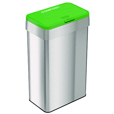 HLS Commercial Open Top Compost Bin with Color-Coded Lid, 21 gal, Plastic/Stainless Steel, Silver/Green (HLMHLS21UOTCOP)