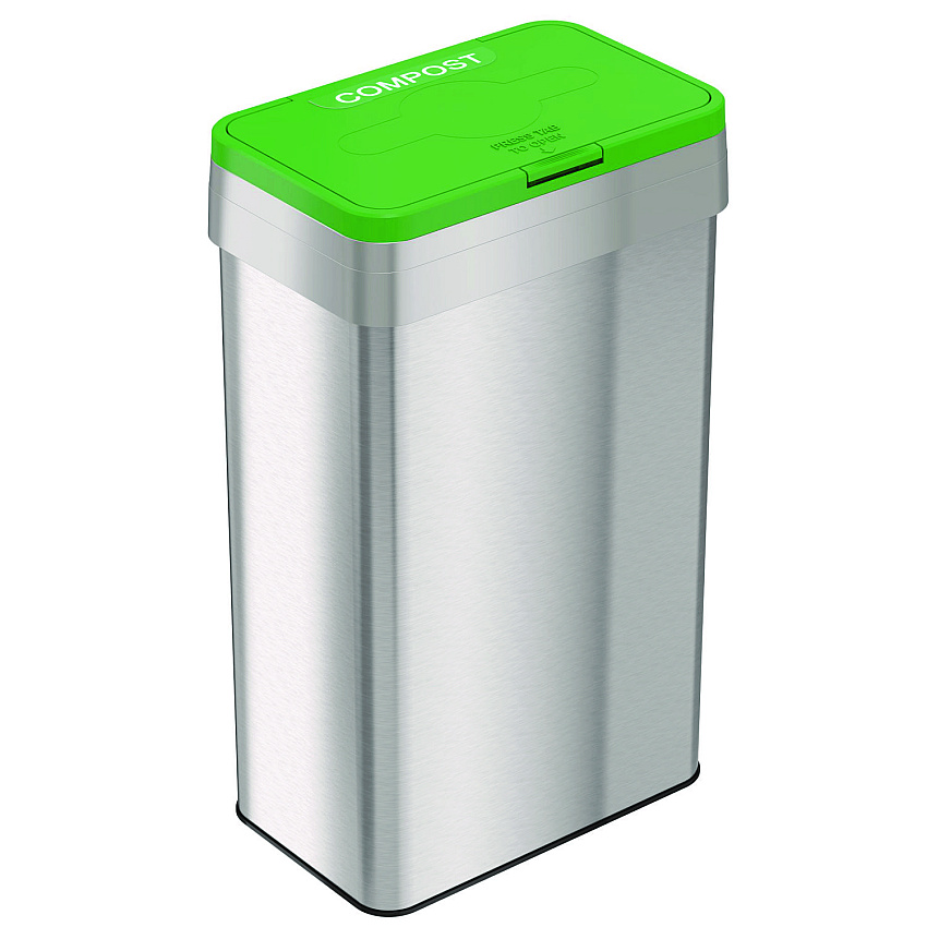 HLS Commercial Open Top Compost Bin with Color-Coded Lid, 21 gal, Plastic/Stainless Steel, Silver/Green (HLMHLS21UOTCOP)
